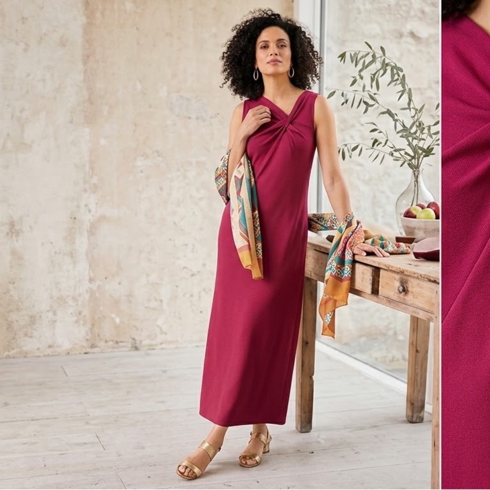 NWOT *Soft Surroundings Twist-Neck Sleeveless Maxi Dress in Raspberry Large